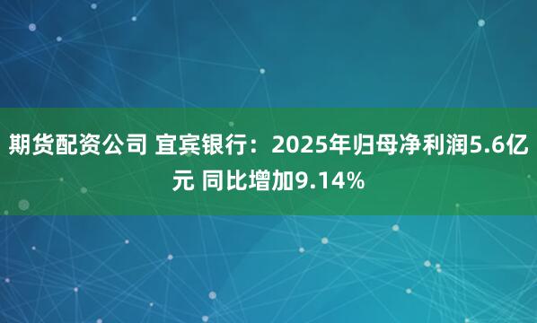 期货配资公司 宜宾银行：2025年归母净利润5.6亿元 同比增加9.14%